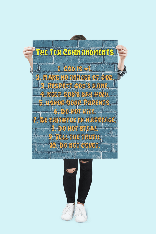 10 Commandments Sunday School Poster Brick Wall Classroom Bible Decor Wall Art Unframed-Express Your Love Gifts