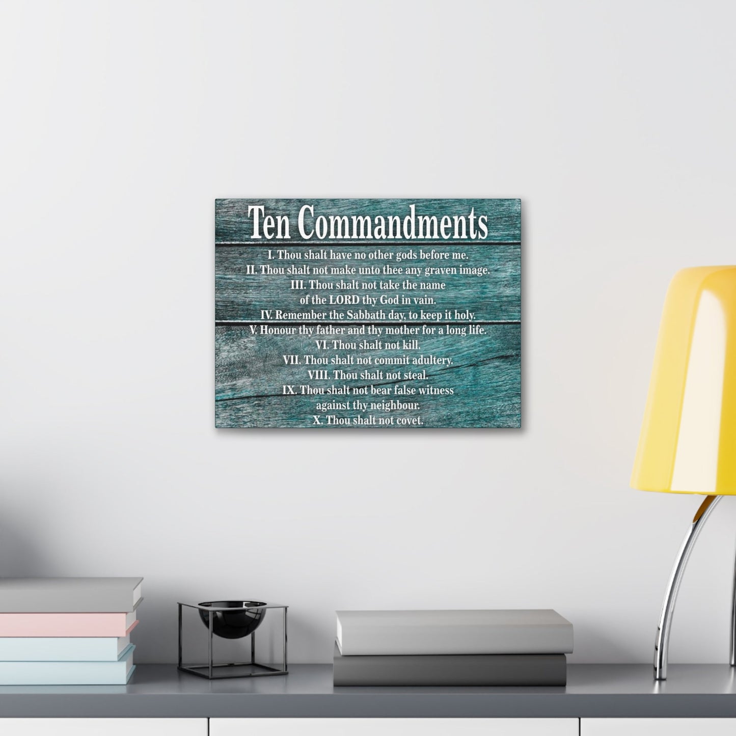 Scripture Canvas Ten Commandments Blue Wood Christian Wall Art Print Ready to Hang-Express Your Love Gifts