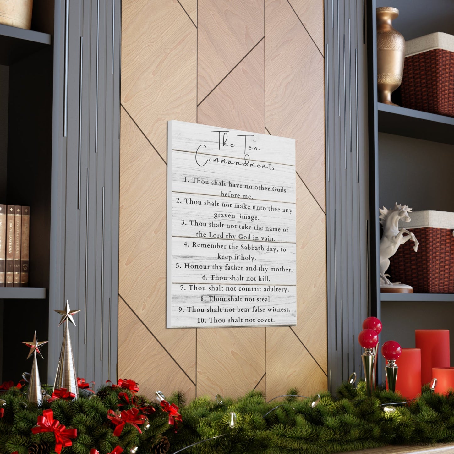Scripture Canvas Ten Commandments White Christian Wall Art Print Ready to Hang-Express Your Love Gifts