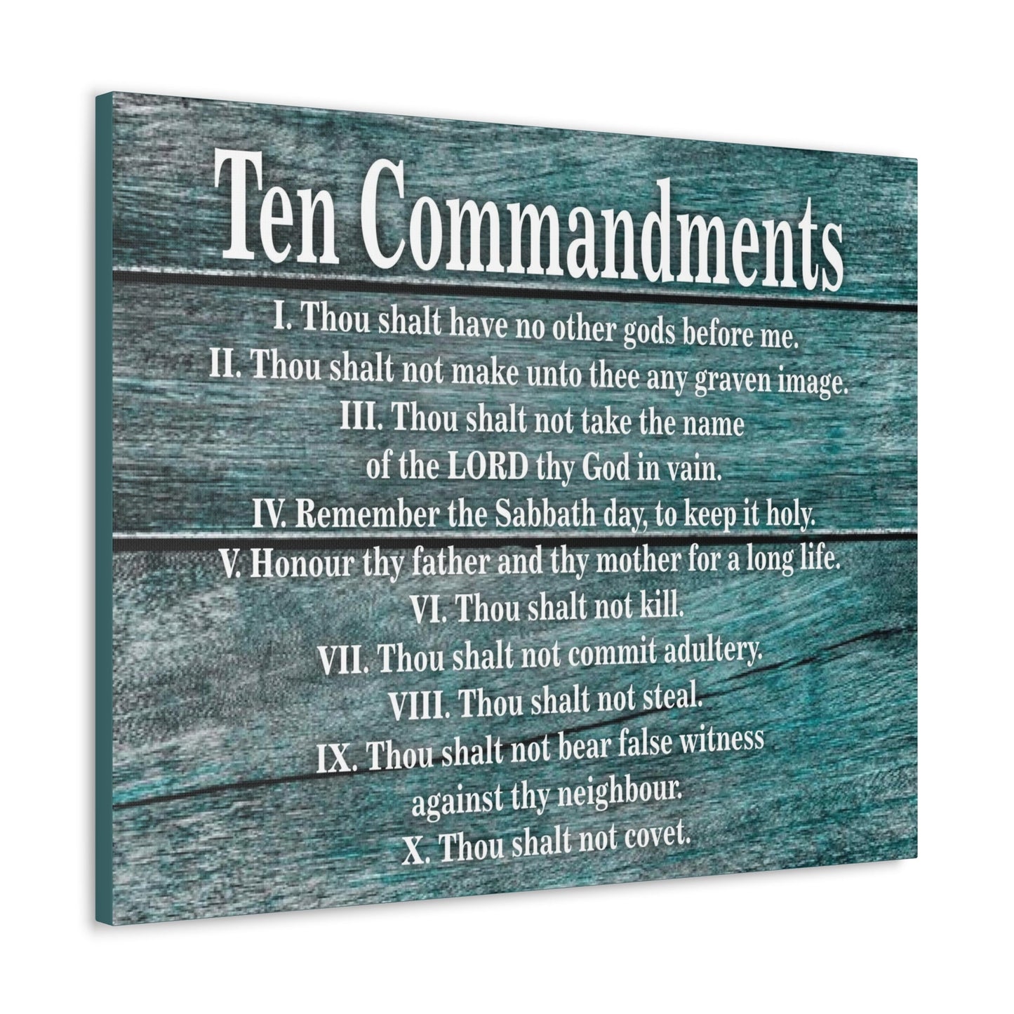 Scripture Canvas Ten Commandments Blue Wood Christian Wall Art Print Ready to Hang-Express Your Love Gifts
