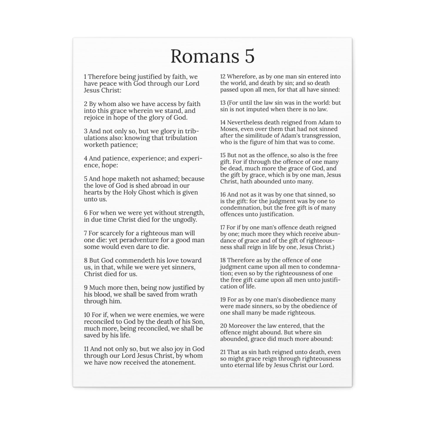 Scripture Walls Justification Romans 5 White Chapter Christian Wall Art Print Ready to Hang Unframed-Express Your Love Gifts