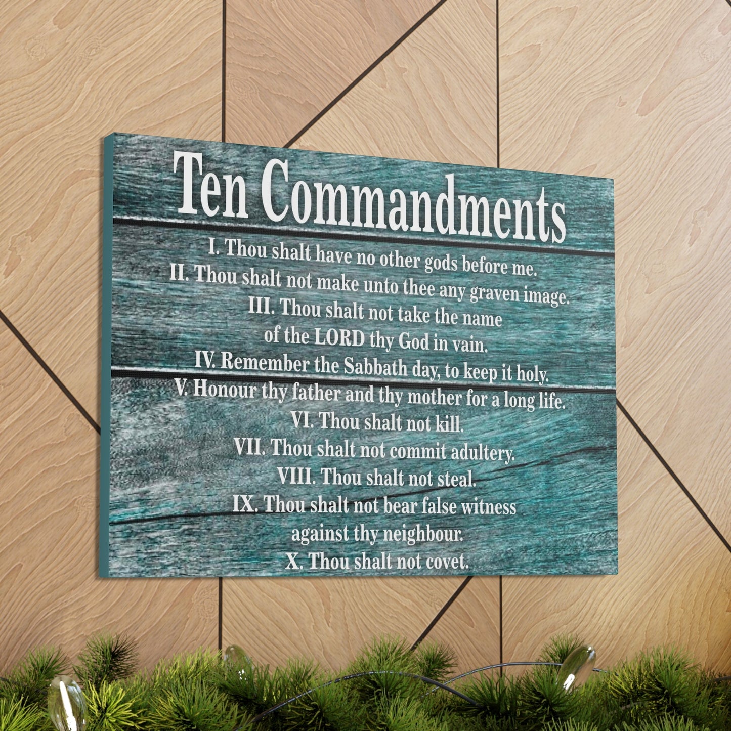 Scripture Canvas Ten Commandments Blue Wood Christian Wall Art Print Ready to Hang-Express Your Love Gifts