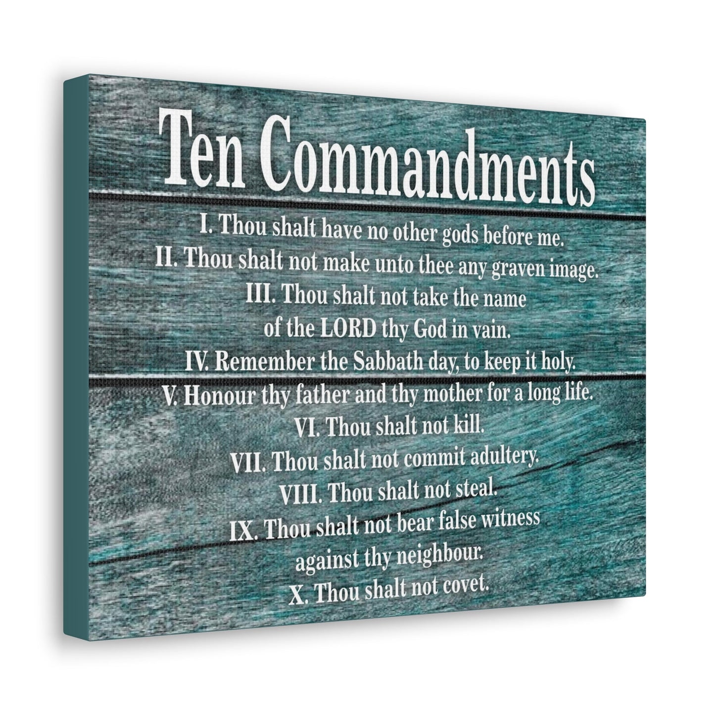 Scripture Canvas Ten Commandments Blue Wood Christian Wall Art Print Ready to Hang-Express Your Love Gifts