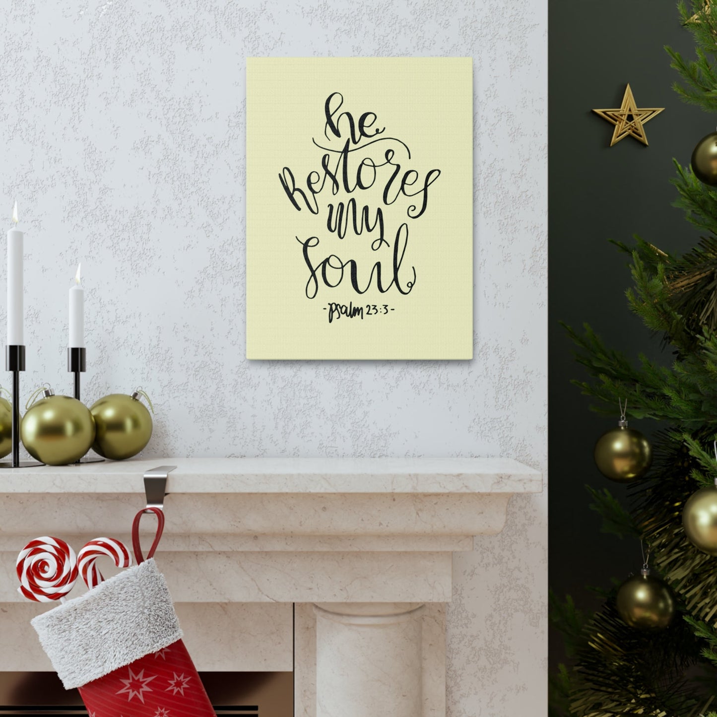 He Restores My Soul Psalm 23:3 Bible Verse Canvas Christian Wall Art Ready To Hang-Express Your Love Gifts