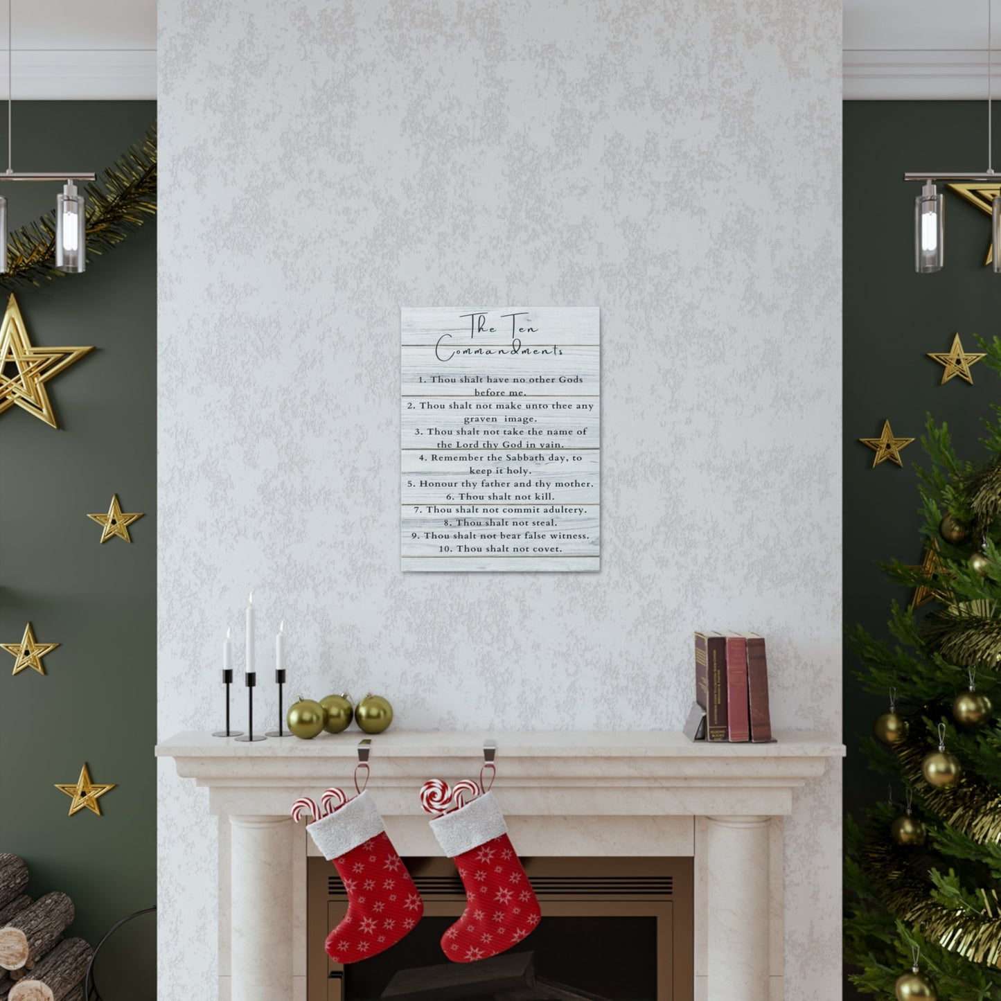 Scripture Canvas Ten Commandments White Christian Wall Art Print Ready to Hang-Express Your Love Gifts