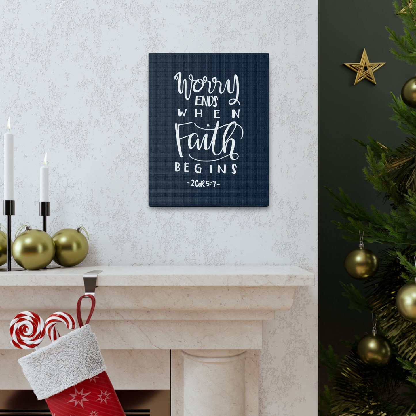 Worry Ends When Faith 2 Corinthians 5:7 Bible Verse Canvas Christian Wall Art Ready To Hang-Express Your Love Gifts