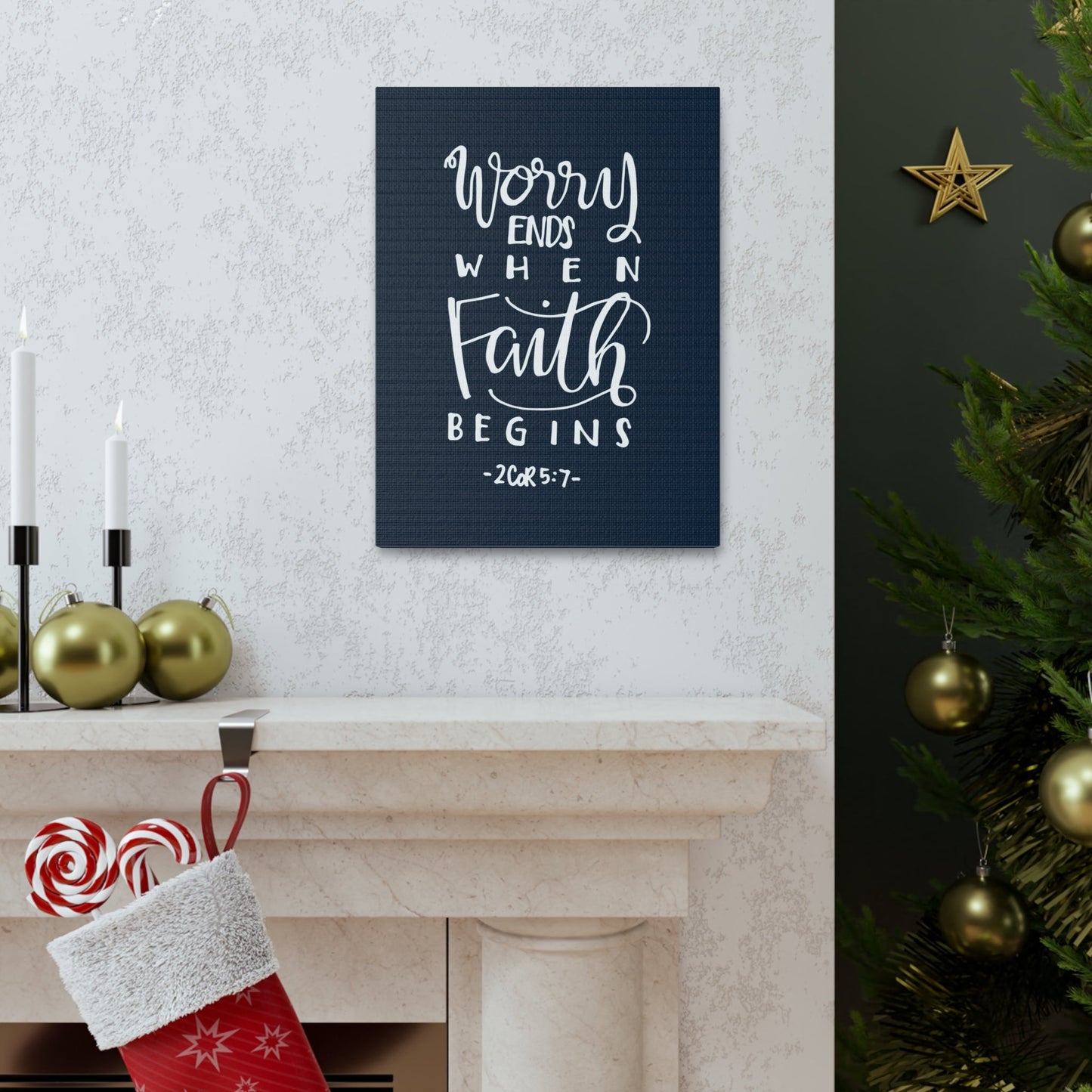 Worry Ends When Faith 2 Corinthians 5:7 Bible Verse Canvas Christian Wall Art Ready To Hang-Express Your Love Gifts