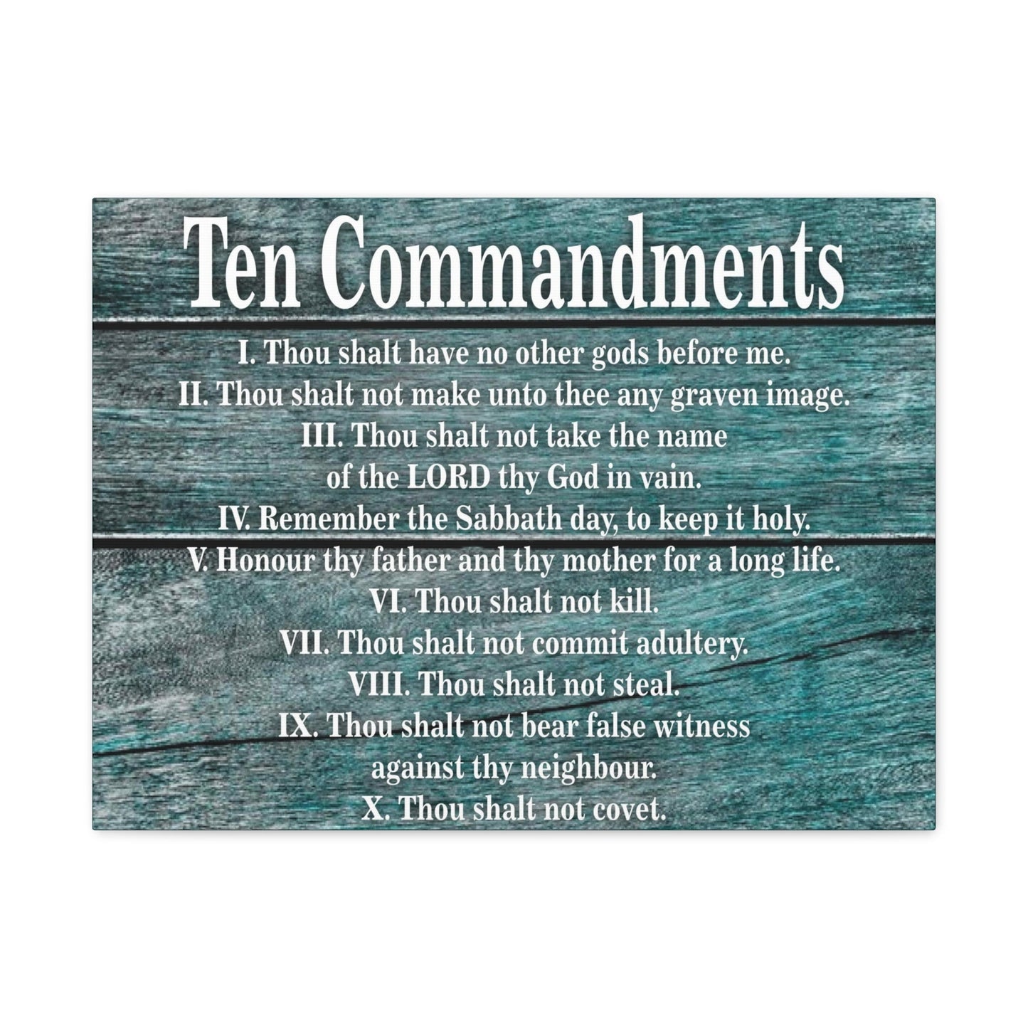 Scripture Canvas Ten Commandments Blue Wood Christian Wall Art Print Ready to Hang-Express Your Love Gifts