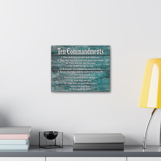 Scripture Canvas Ten Commandments Blue Wood Christian Wall Art Print Ready to Hang-Express Your Love Gifts