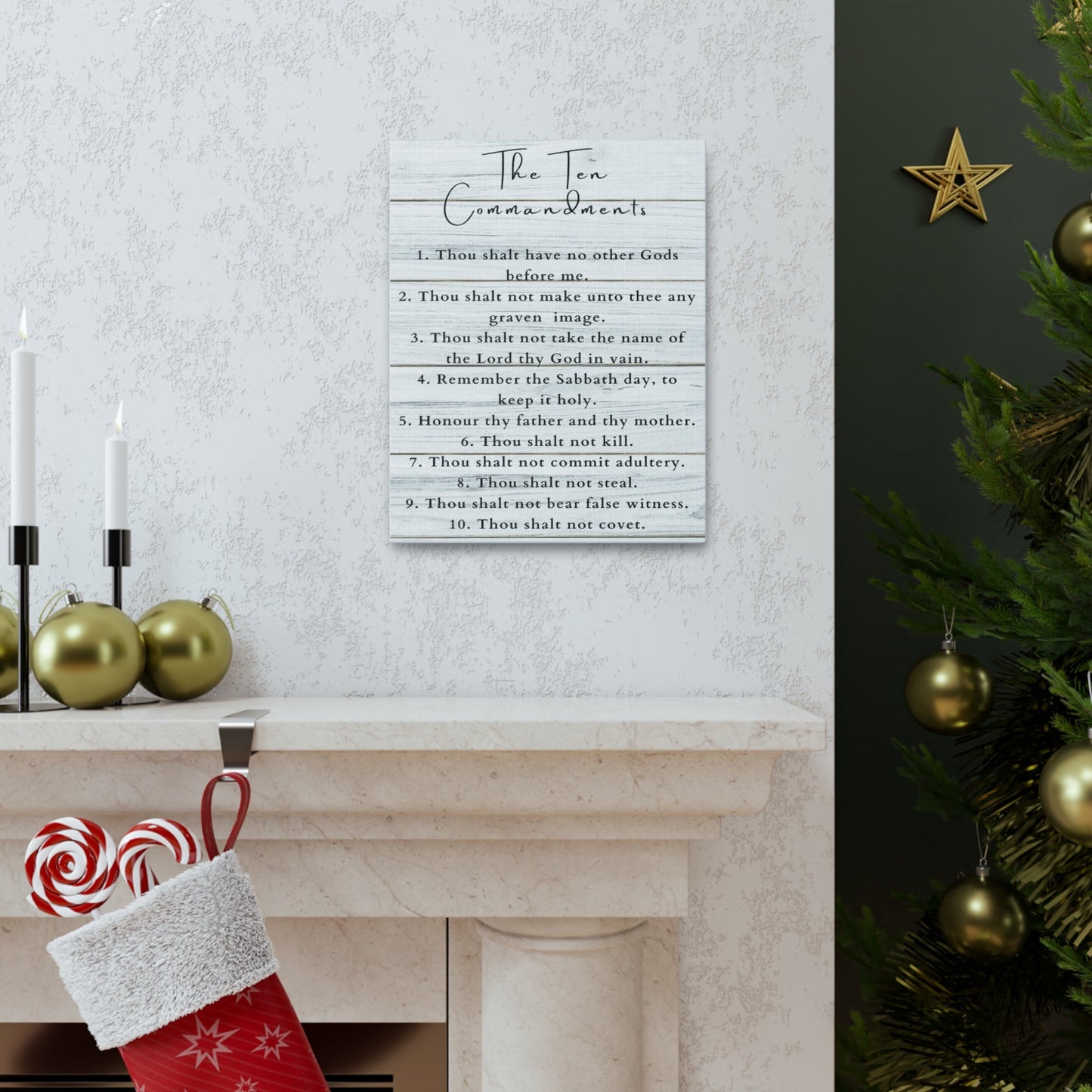 Scripture Canvas Ten Commandments White Christian Wall Art Print Ready to Hang-Express Your Love Gifts