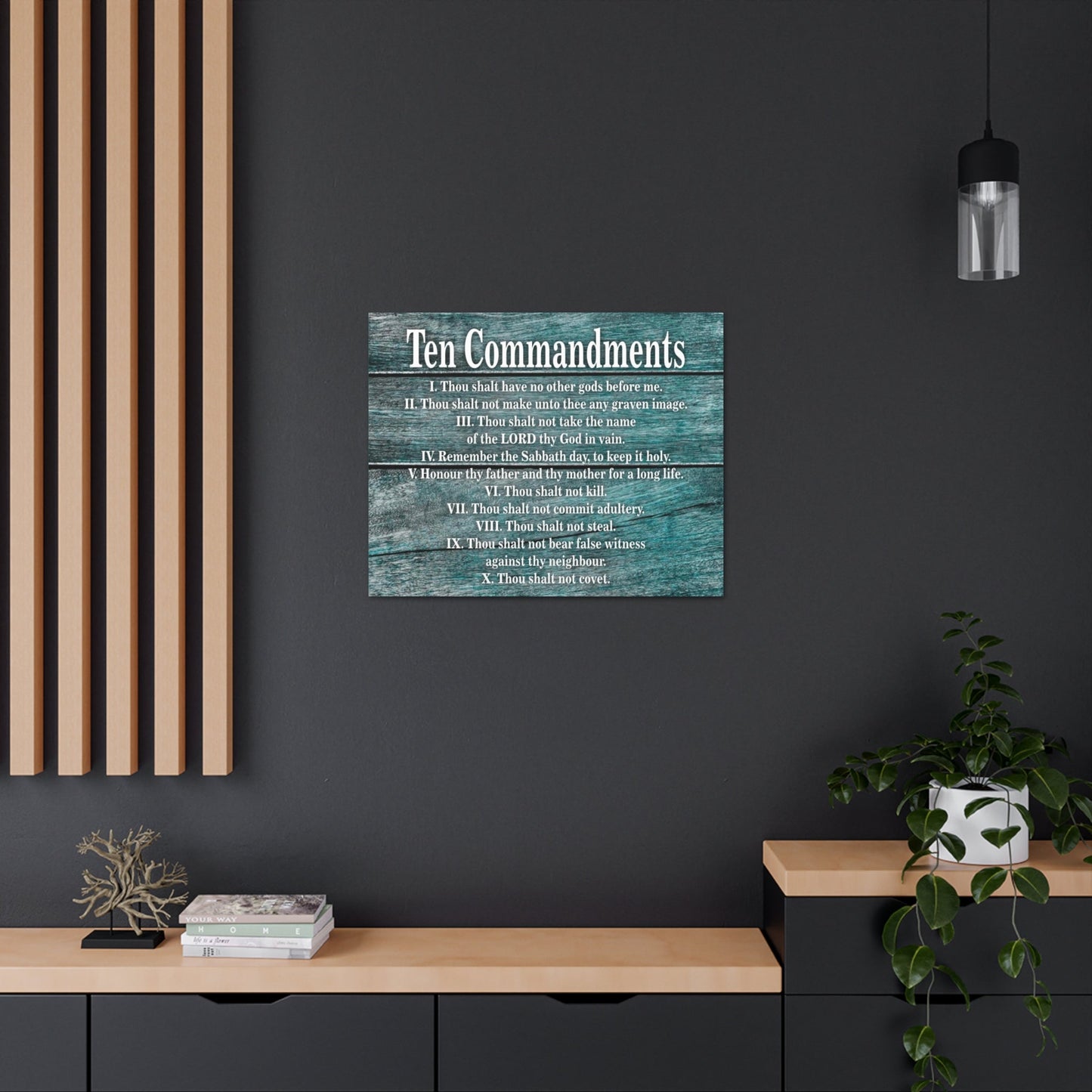 Scripture Canvas Ten Commandments Blue Wood Christian Wall Art Print Ready to Hang-Express Your Love Gifts