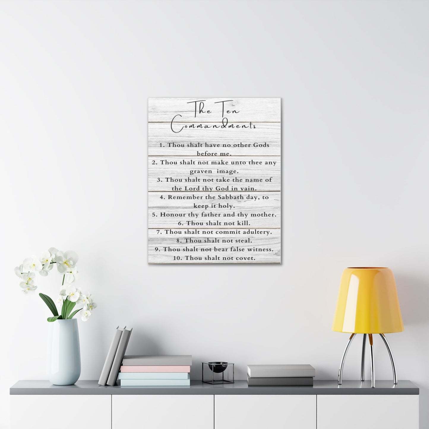 Scripture Canvas Ten Commandments White Christian Wall Art Print Ready to Hang-Express Your Love Gifts