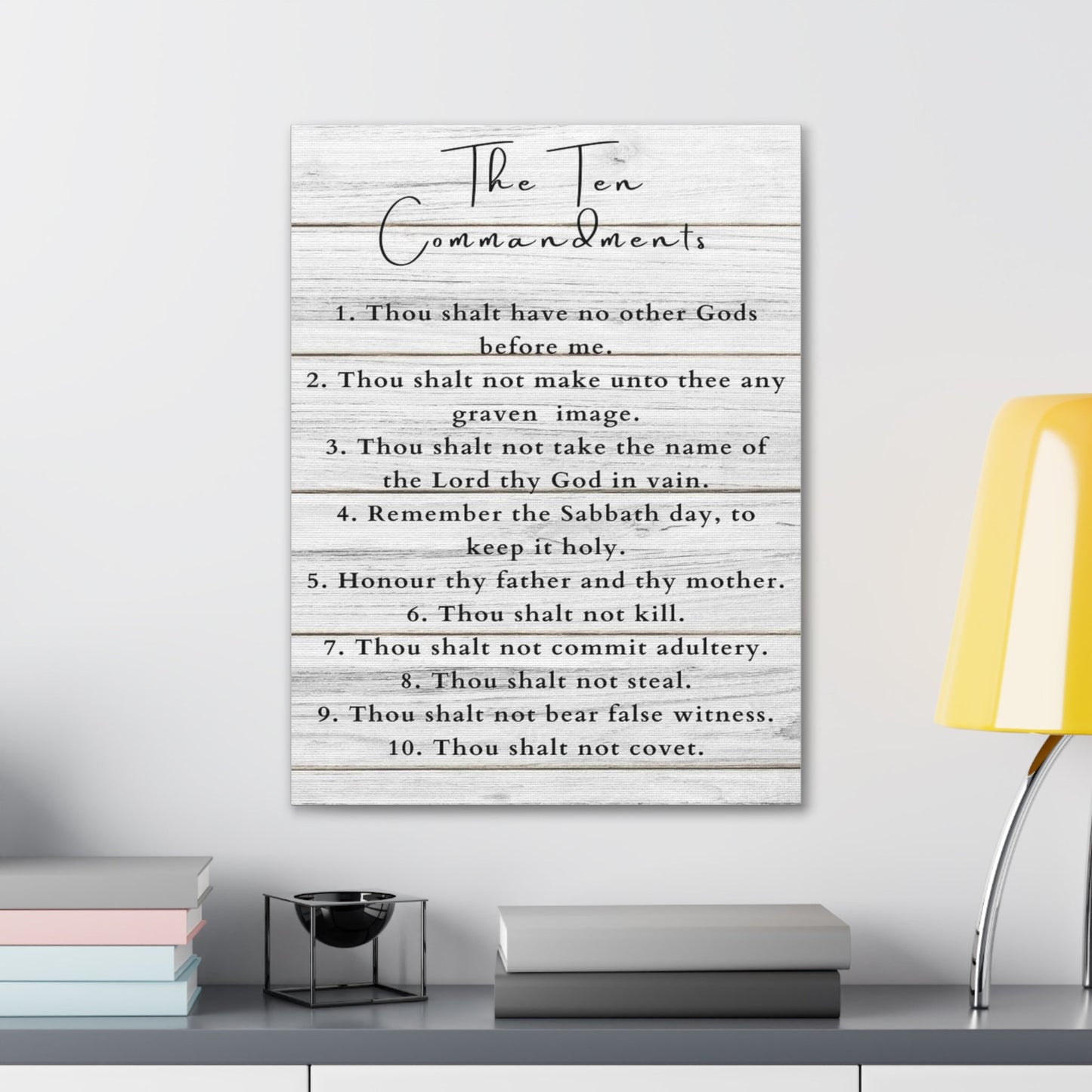 Scripture Canvas Ten Commandments White Christian Wall Art Print Ready to Hang-Express Your Love Gifts