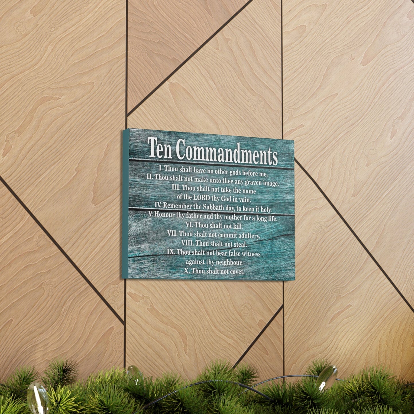 Scripture Canvas Ten Commandments Blue Wood Christian Wall Art Print Ready to Hang-Express Your Love Gifts