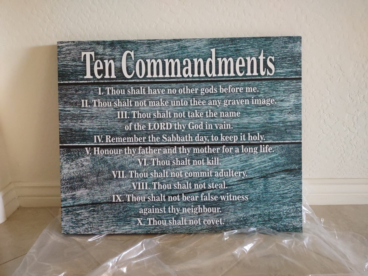Scripture Walls 10 Commandments Blue Wood Christian Wall Art Print Ready to Hang Unframed-Express Your Love Gifts