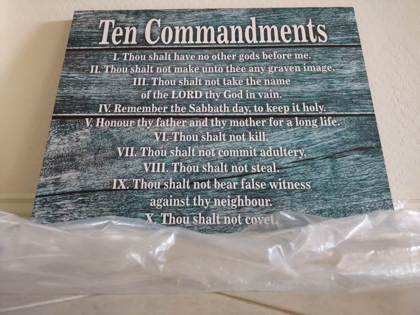 Scripture Walls 10 Commandments Blue Wood Christian Wall Art Print Ready to Hang Unframed-Express Your Love Gifts