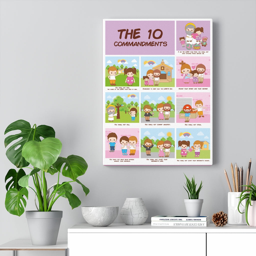 Ten Commandments Wall Decor for Home School Bible Canvas for Church Classroom Sunday School or Homeschool Christian Learning Old Testament Unframed-Express Your Love Gifts