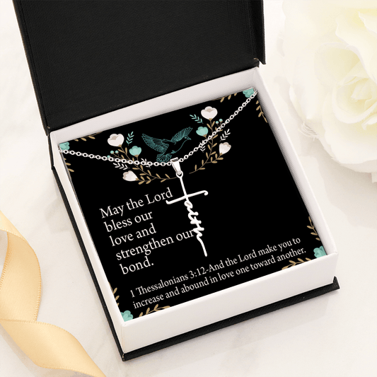Anniversary Lord Bless Our Love 1 Thessalonians 3:12 Faith Cross Necklace w Inspirational Bible Message Card-Express Your Love Gifts