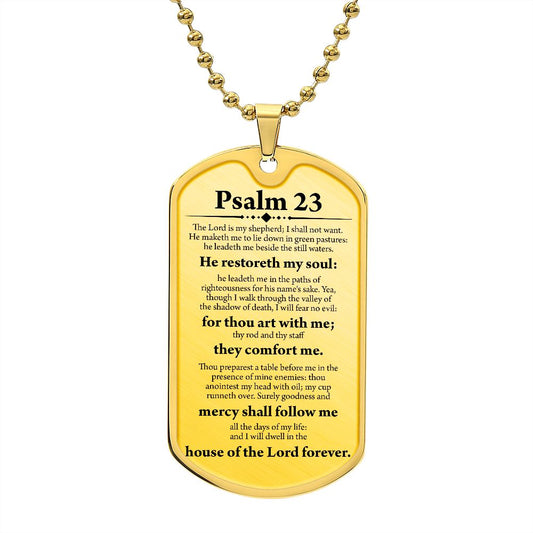 Psalm 23 Clear Dog Tag Necklace Stainless Steel or 18k Gold Dog Tag w 24"-Express Your Love Gifts