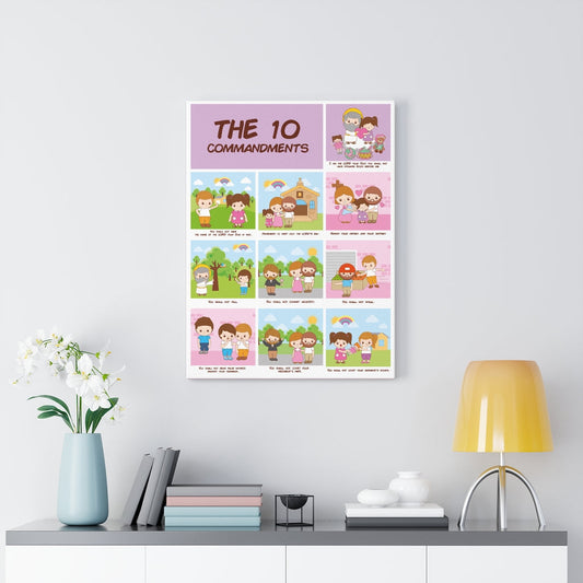 Ten Commandments Wall Decor for Home School Bible Canvas for Church Classroom Sunday School or Homeschool Christian Learning Old Testament Unframed-Express Your Love Gifts