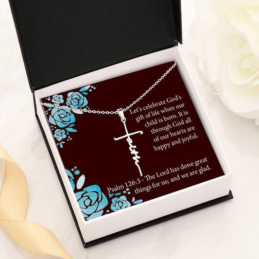 Baby Girl is God's Gift Psalm 126:3 Faith Cross Necklace w Inspirational Bible Message Card-Express Your Love Gifts