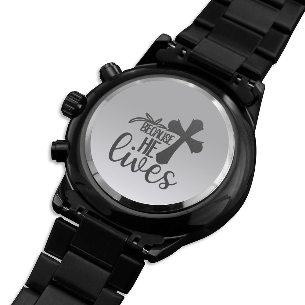 Because He Lives Engraved Bible Verse Men's Watch Multifunction Stainless Steel W Copper Dial-Express Your Love Gifts