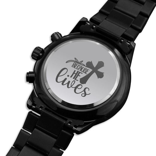 Because He Lives Engraved Bible Verse Men's Watch Multifunction Stainless Steel W Copper Dial-Express Your Love Gifts
