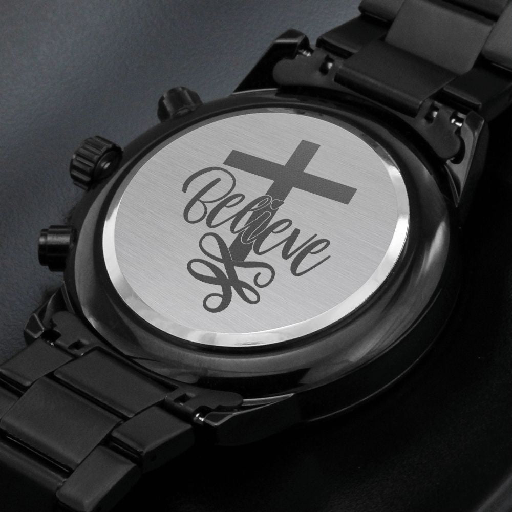 Believe Christ Engraved Bible Verse Men's Watch Multifunction Stainless Steel W Copper Dial-Express Your Love Gifts
