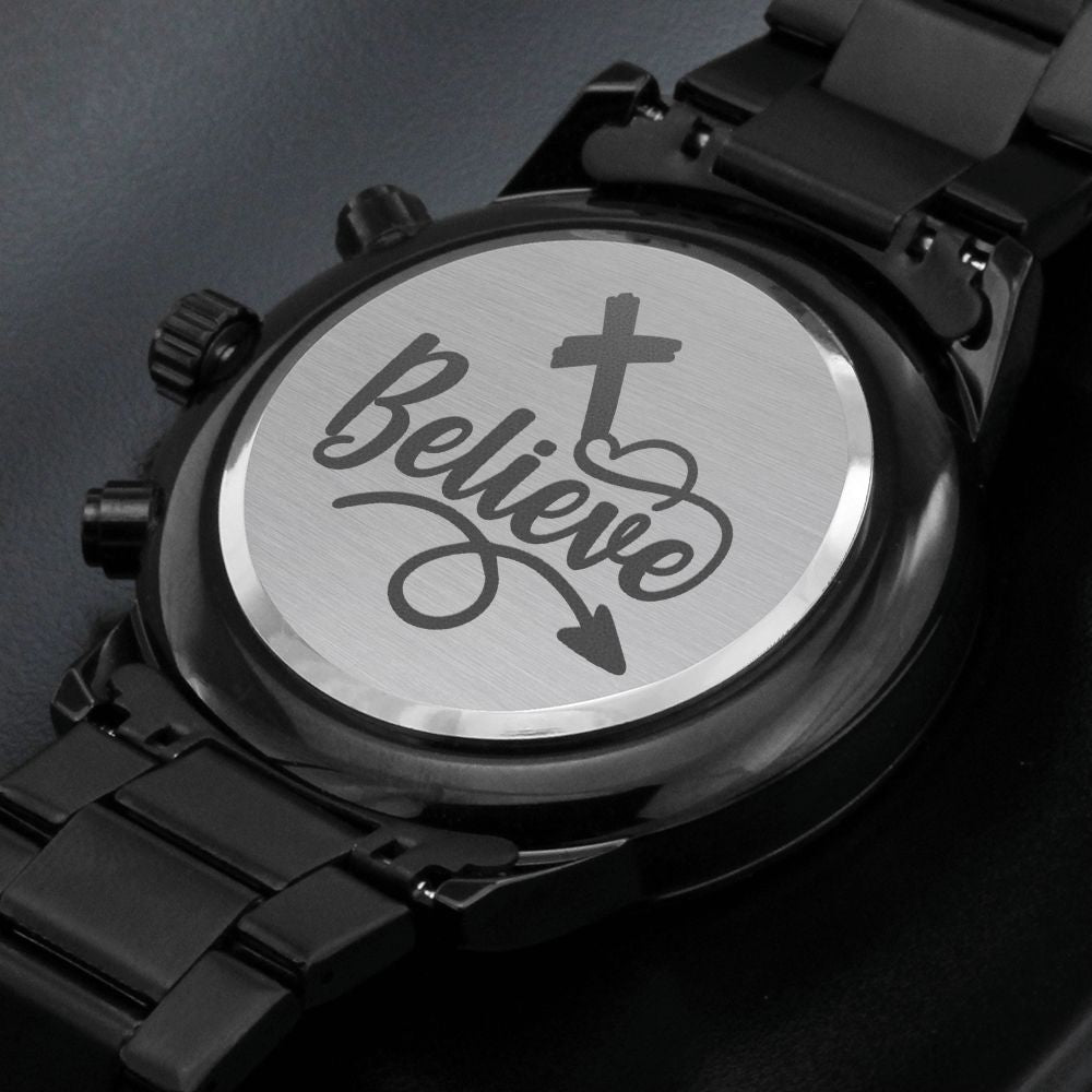 Believe Engraved Bible Verse Men's Watch Multifunction Stainless Steel W Copper Dial-Express Your Love Gifts