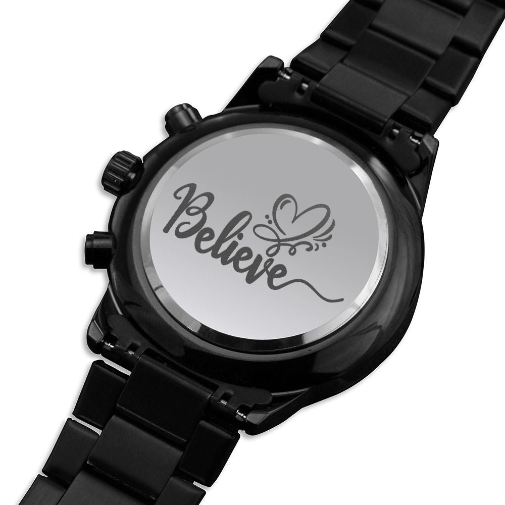 Believe Heart Engraved Bible Verse Men's Watch Multifunction Stainless Steel W Copper Dial-Express Your Love Gifts