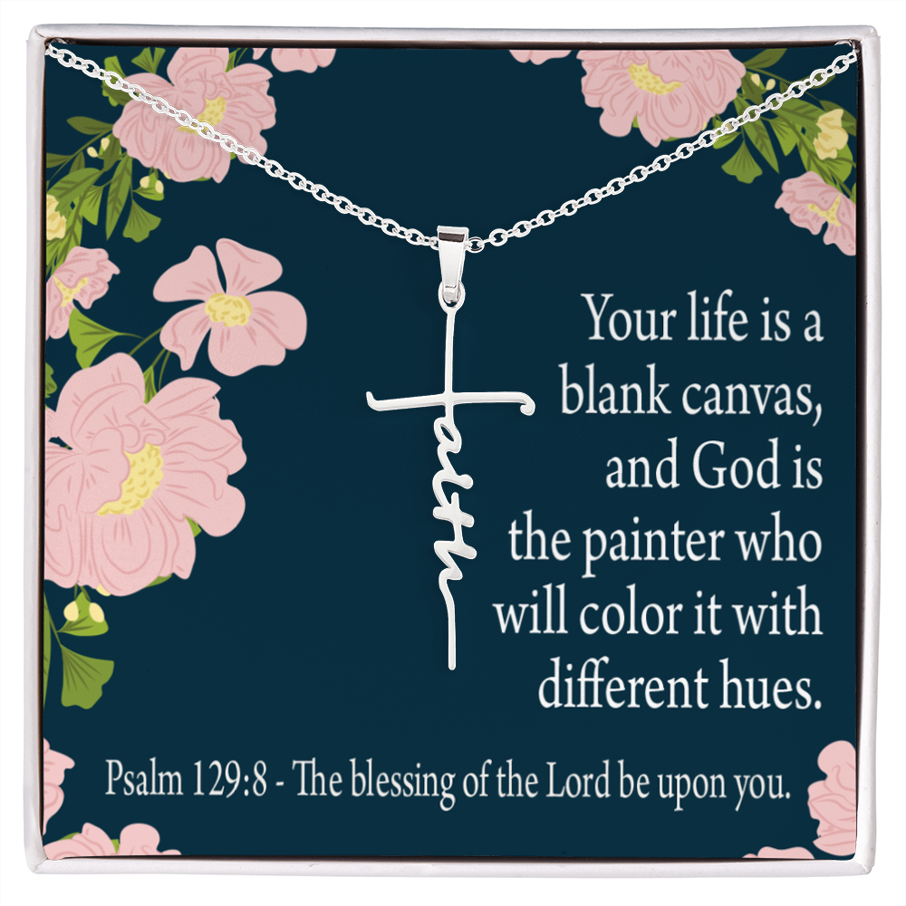 Blessing on You Psalm 129:8 Faith Cross Necklace w Inspirational Bible Message Card-Express Your Love Gifts