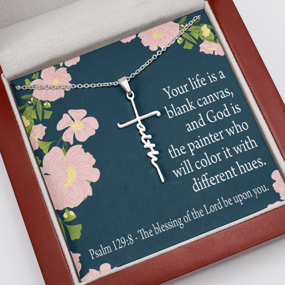 Blessing on You Psalm 129:8 Faith Cross Necklace w Inspirational Bible Message Card-Express Your Love Gifts