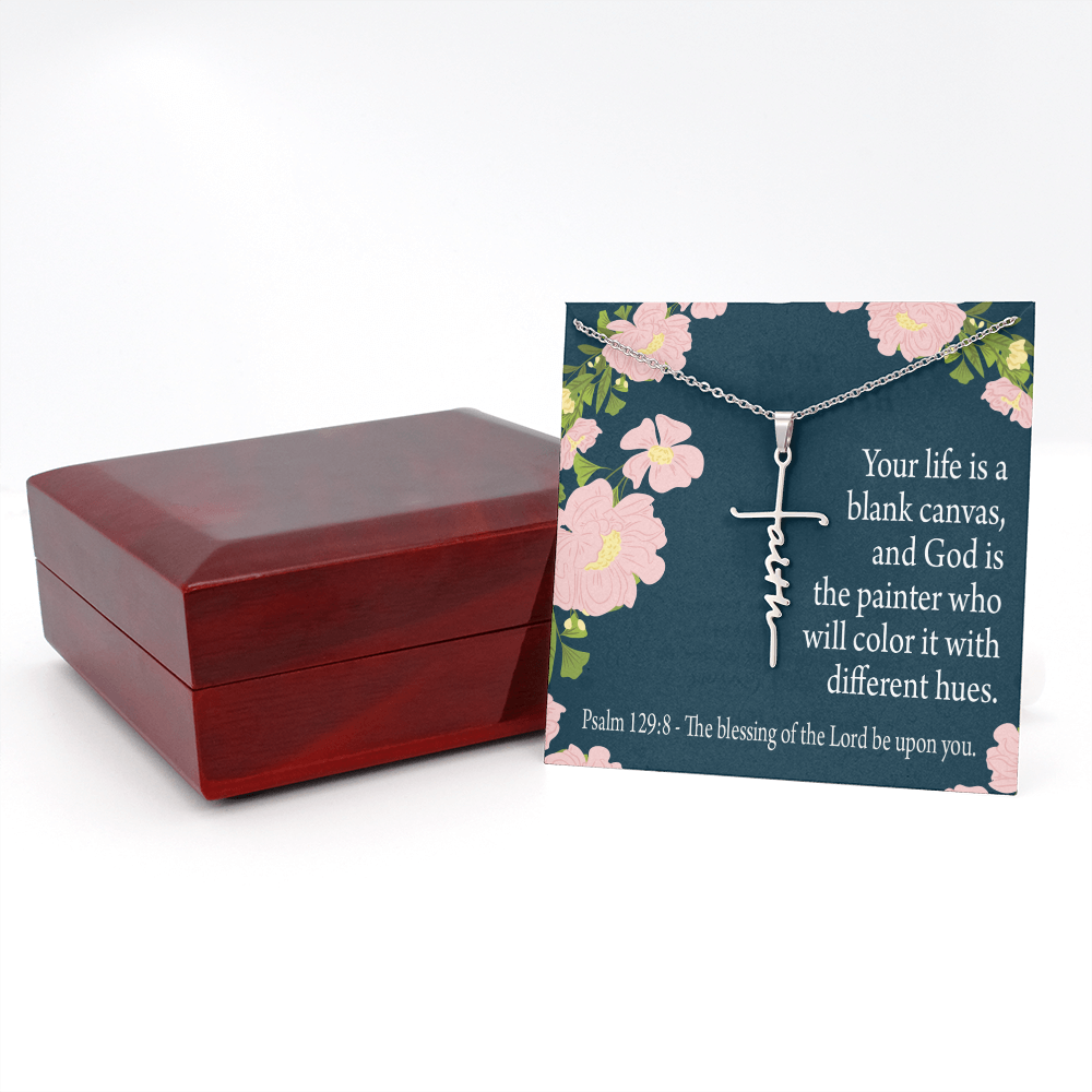 Blessing on You Psalm 129:8 Faith Cross Necklace w Inspirational Bible Message Card-Express Your Love Gifts