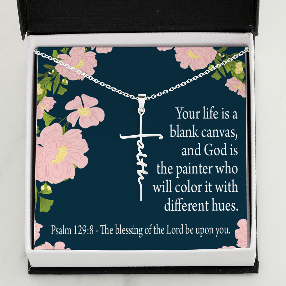 Blessing on You Psalm 129:8 Faith Cross Necklace w Inspirational Bible Message Card-Express Your Love Gifts