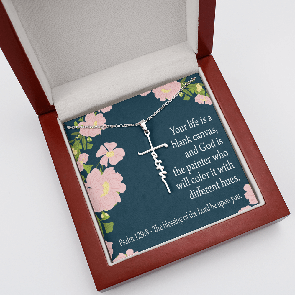 Blessing on You Psalm 129:8 Faith Cross Necklace w Inspirational Bible Message Card-Express Your Love Gifts
