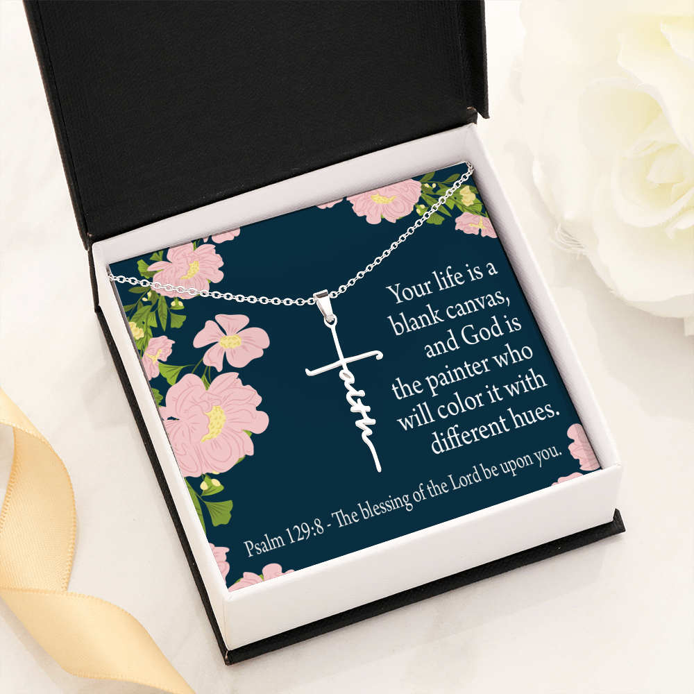 Blessing on You Psalm 129:8 Faith Cross Necklace w Inspirational Bible Message Card-Express Your Love Gifts