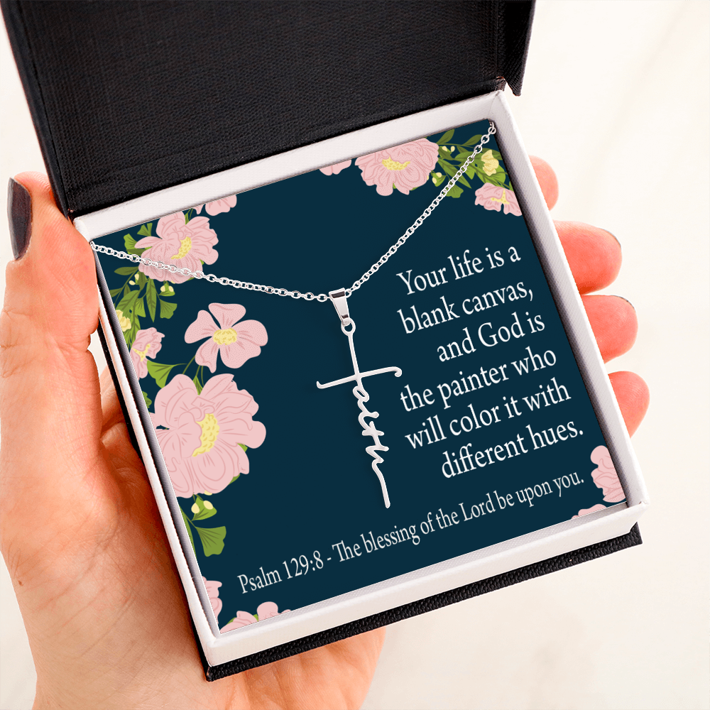 Blessing on You Psalm 129:8 Faith Cross Necklace w Inspirational Bible Message Card-Express Your Love Gifts