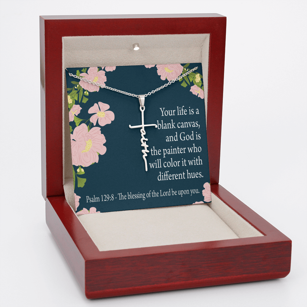 Blessing on You Psalm 129:8 Faith Cross Necklace w Inspirational Bible Message Card-Express Your Love Gifts
