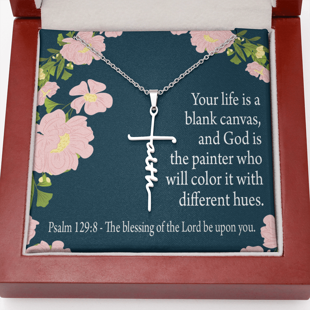 Blessing on You Psalm 129:8 Faith Cross Necklace w Inspirational Bible Message Card-Express Your Love Gifts