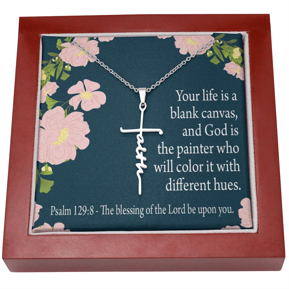 Blessing on You Psalm 129:8 Faith Cross Necklace w Inspirational Bible Message Card-Express Your Love Gifts