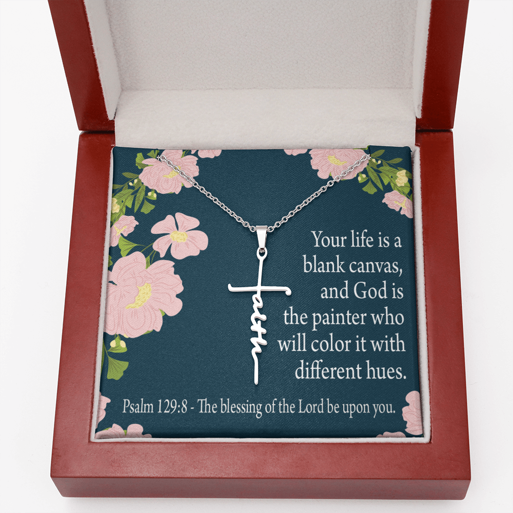 Blessing on You Psalm 129:8 Faith Cross Necklace w Inspirational Bible Message Card-Express Your Love Gifts