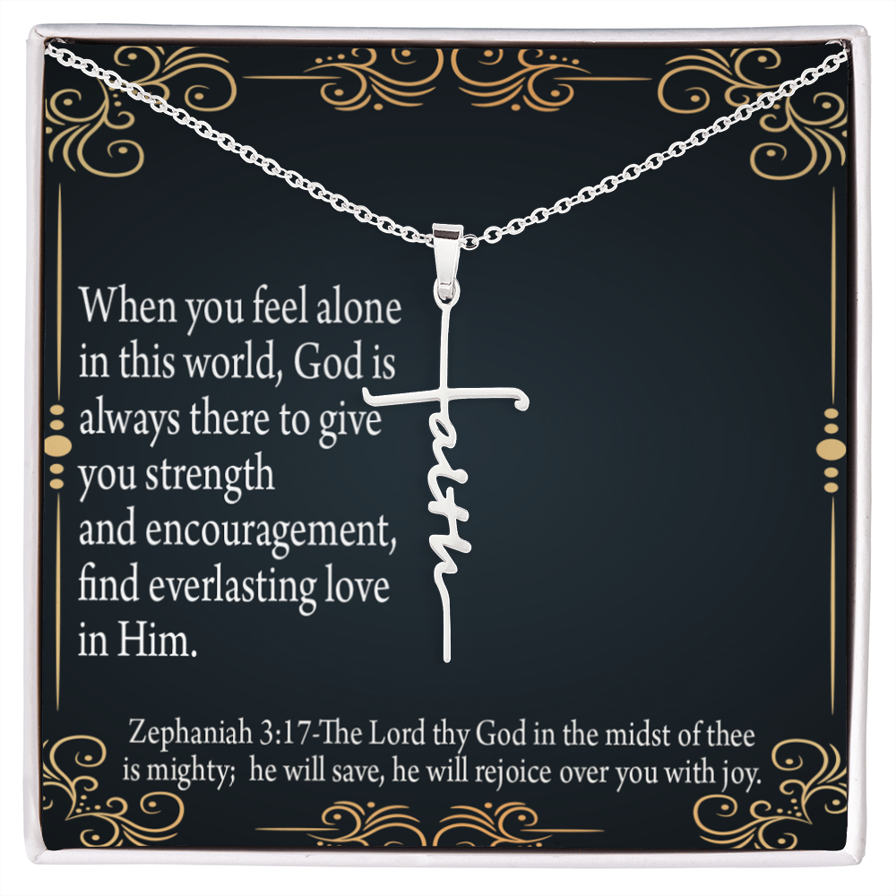 Care & Concern Zephaniah 3:17 Faith Cross Necklace w Inspirational Bible Message Card-Express Your Love Gifts