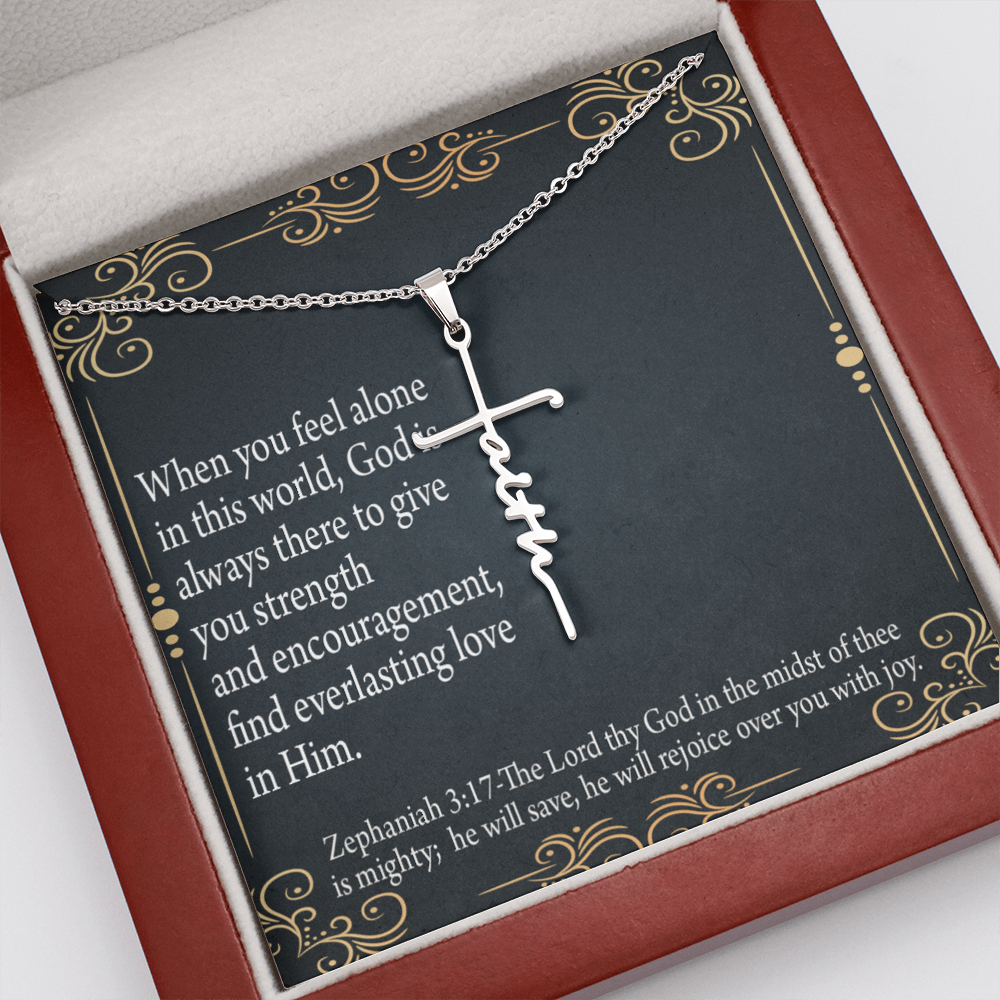 Care & Concern Zephaniah 3:17 Faith Cross Necklace w Inspirational Bible Message Card-Express Your Love Gifts