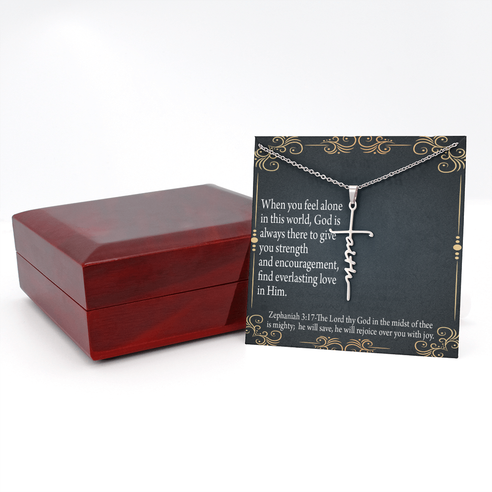 Care & Concern Zephaniah 3:17 Faith Cross Necklace w Inspirational Bible Message Card-Express Your Love Gifts