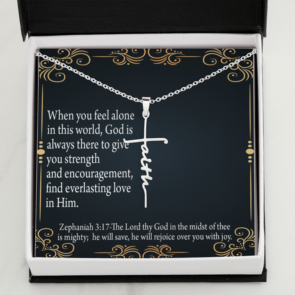 Care & Concern Zephaniah 3:17 Faith Cross Necklace w Inspirational Bible Message Card-Express Your Love Gifts