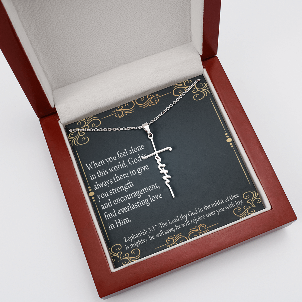 Care & Concern Zephaniah 3:17 Faith Cross Necklace w Inspirational Bible Message Card-Express Your Love Gifts