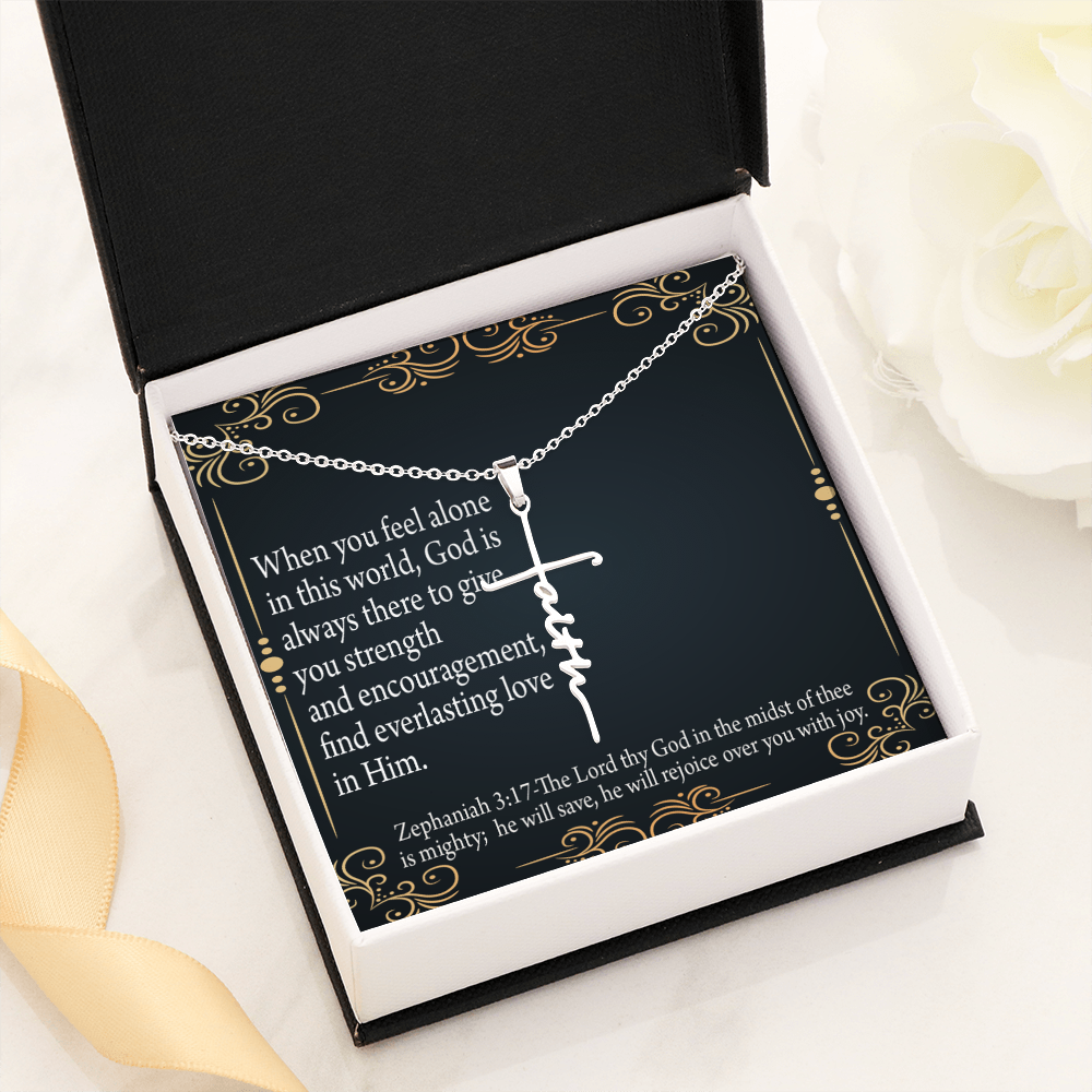 Care & Concern Zephaniah 3:17 Faith Cross Necklace w Inspirational Bible Message Card-Express Your Love Gifts