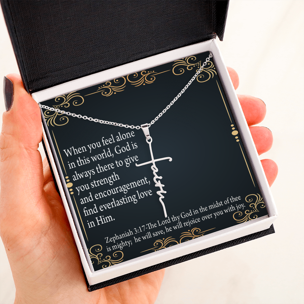 Care & Concern Zephaniah 3:17 Faith Cross Necklace w Inspirational Bible Message Card-Express Your Love Gifts