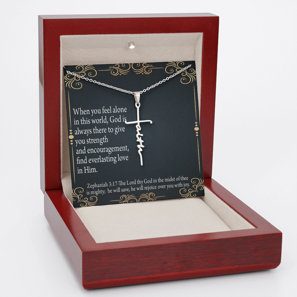 Care & Concern Zephaniah 3:17 Faith Cross Necklace w Inspirational Bible Message Card-Express Your Love Gifts