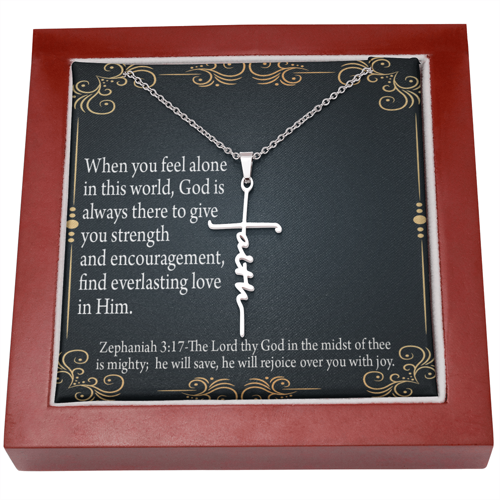 Care & Concern Zephaniah 3:17 Faith Cross Necklace w Inspirational Bible Message Card-Express Your Love Gifts